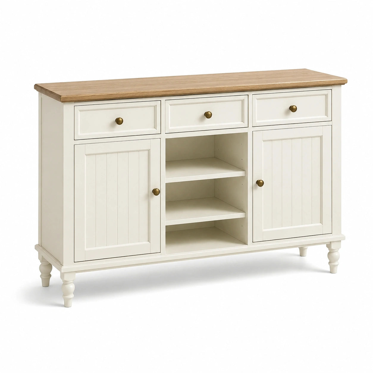 Buffet en bois avec tiroirs et étagères chêne et peint blanc