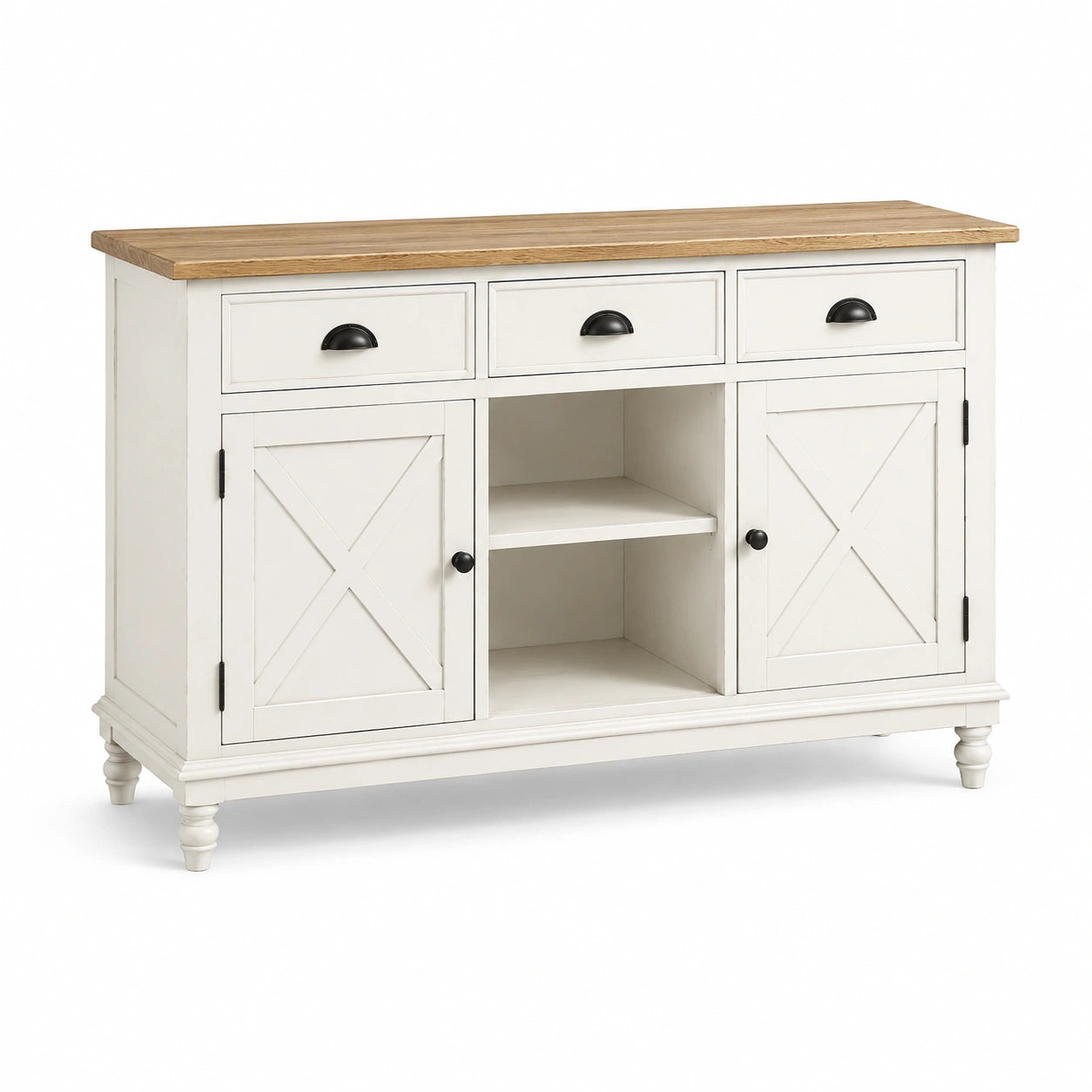 Buffet blanc en bois MDF avec 3 tiroirs et 2 portes 150 cm