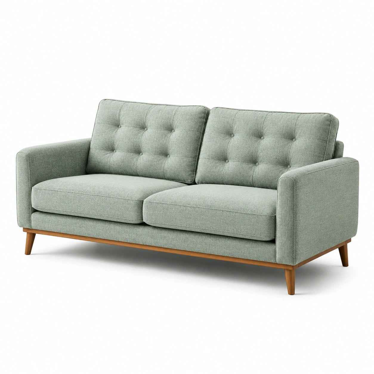 Canapé 3 places en tissu polyester vert et pieds en bois