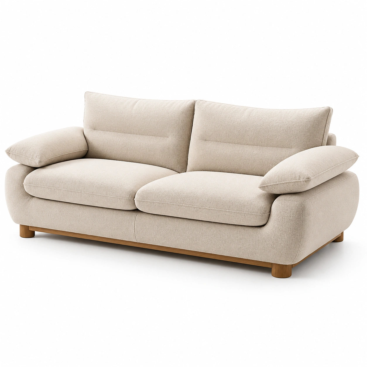 Canapé 3 places en tissu beige avec structure en bois