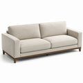Canapé trois places en tissu polyester beige avec base en bois massif