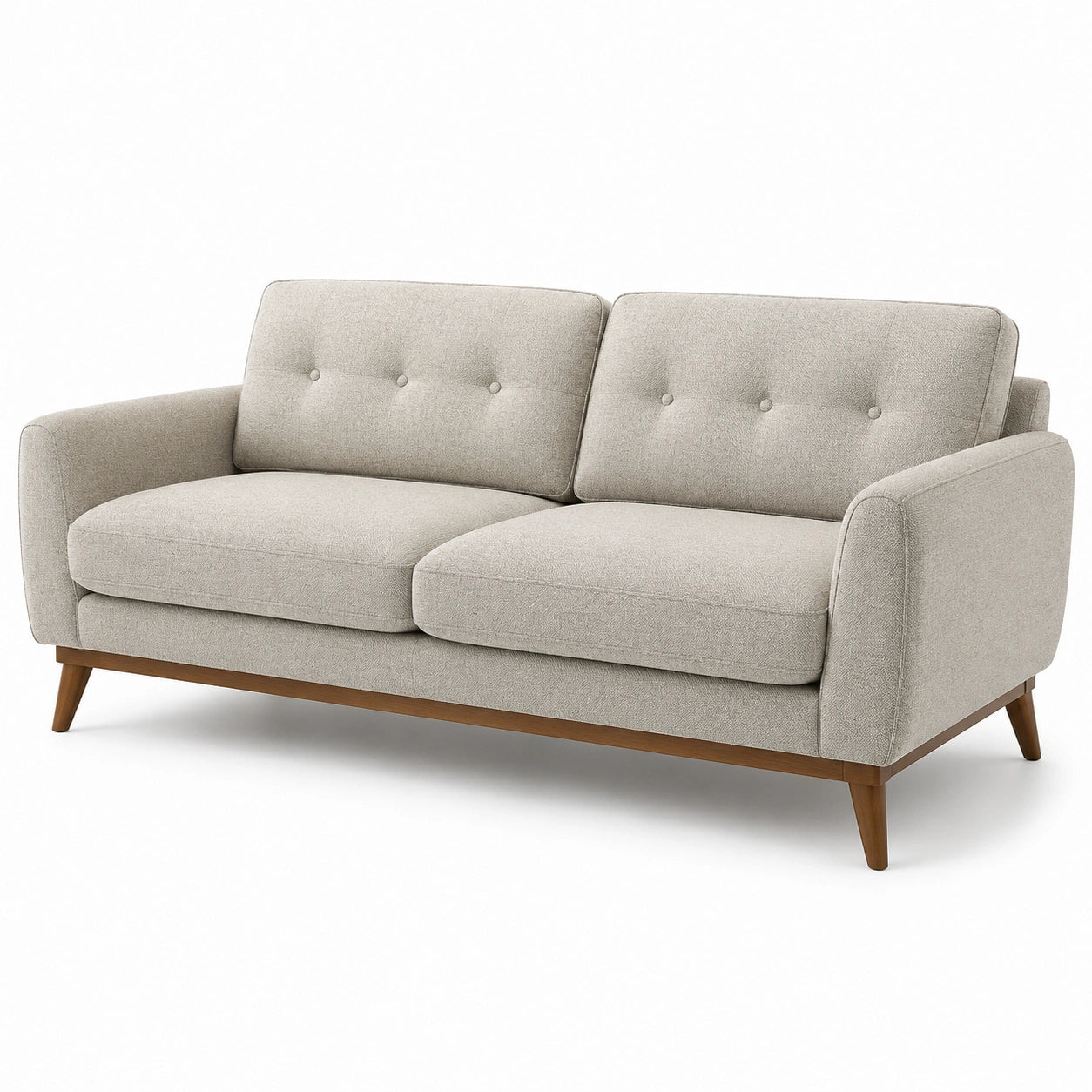 Canapé 2 places en tissu beige avec pieds en bois