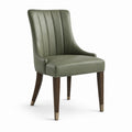 Chaise en cuir PU vert avec pieds en bois massif
