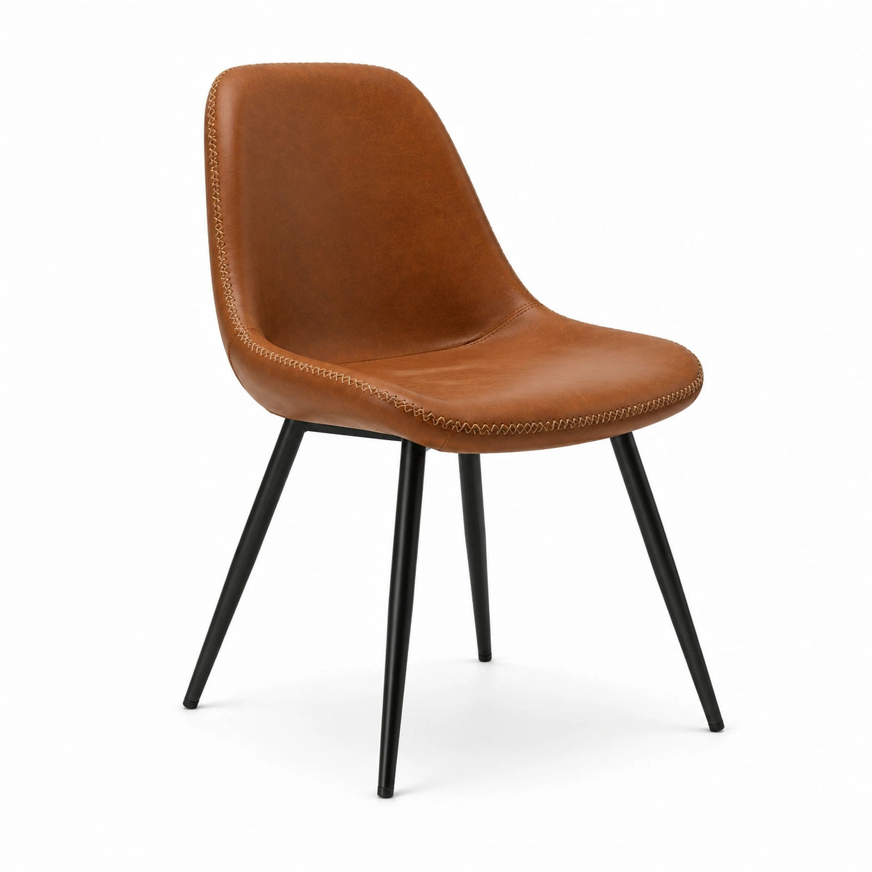Chaise en cuir synthétique cognac et acier noir 83cm