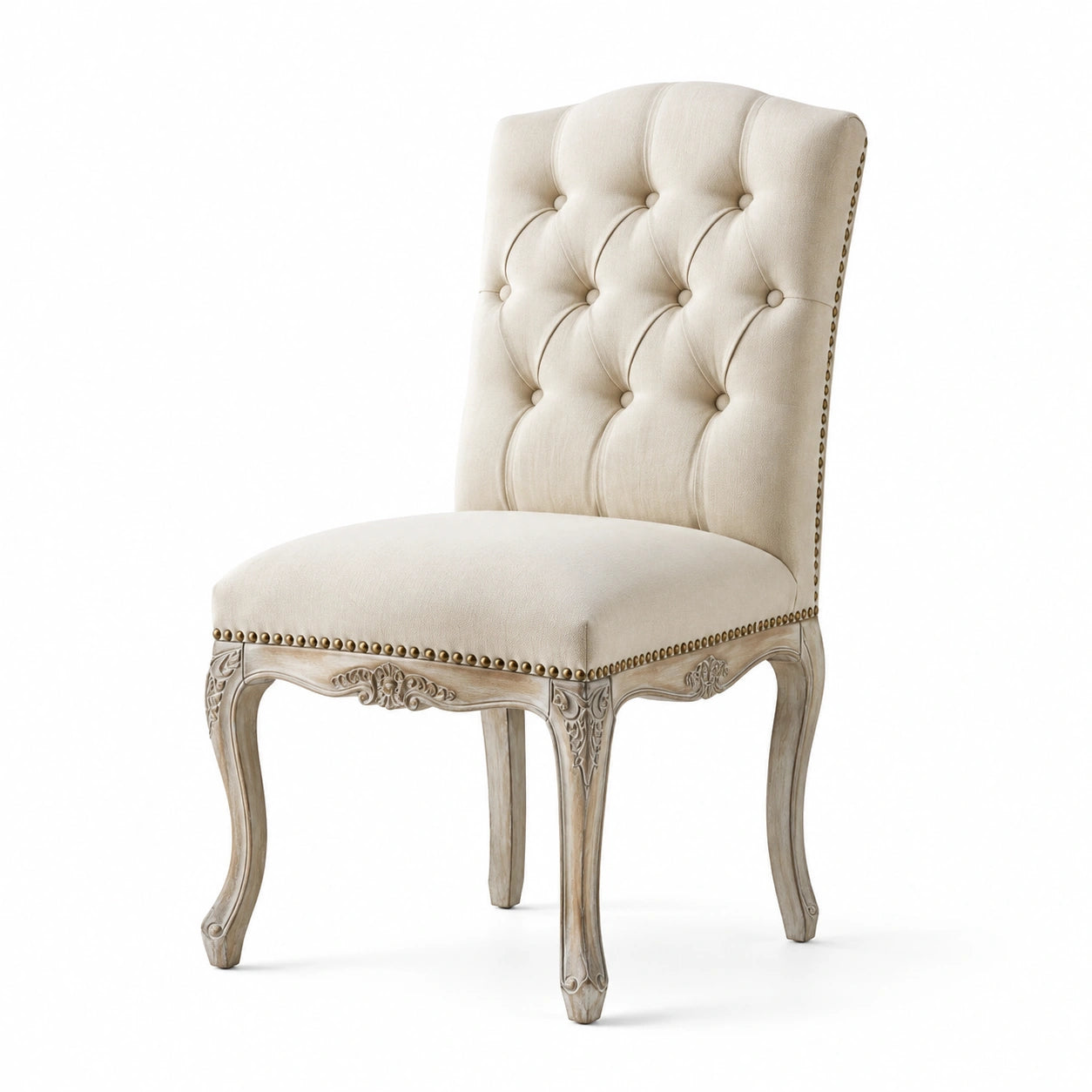 Chaise de salle à manger en bois et tissu beige