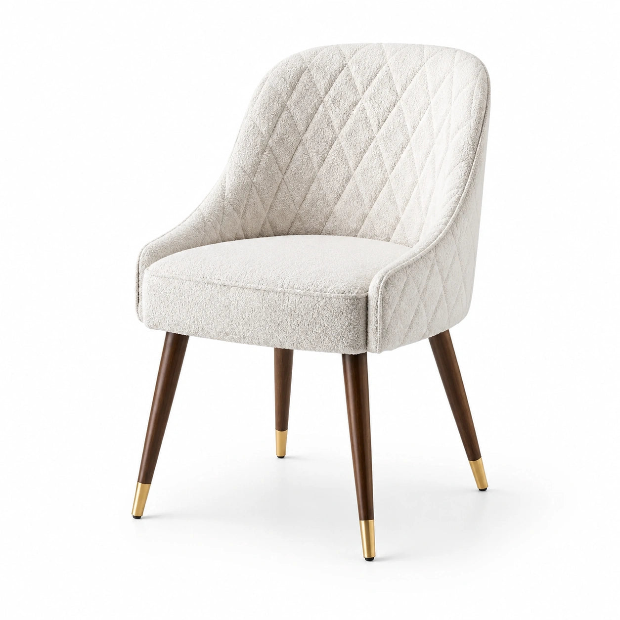 Chaise en tissu polyester beige avec pieds en bois de noyer
