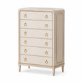 Commode haute 6 tiroirs beige avec bois de pin et poignées en métal