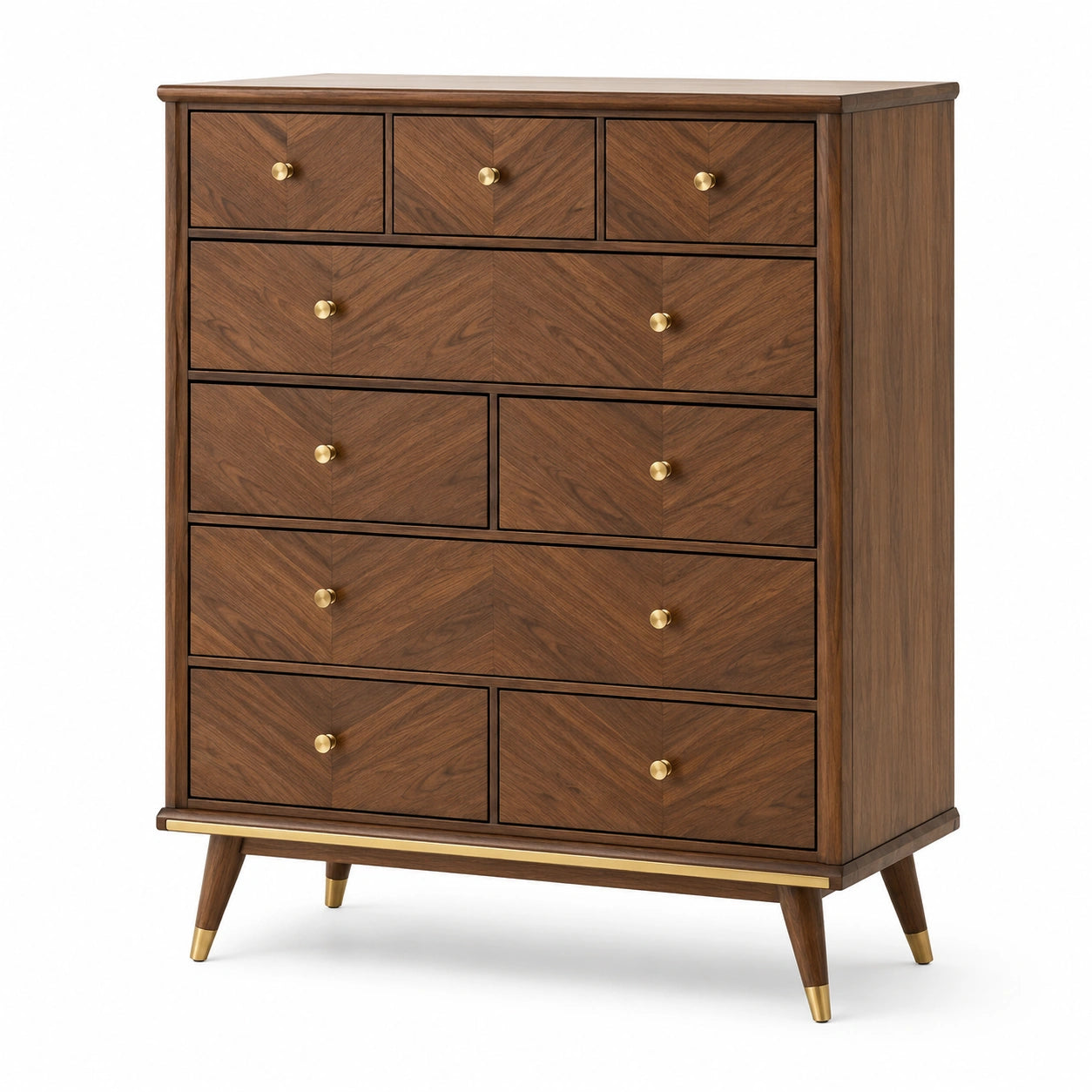 Commode en bois de noyer à 10 tiroirs avec poignées en métal