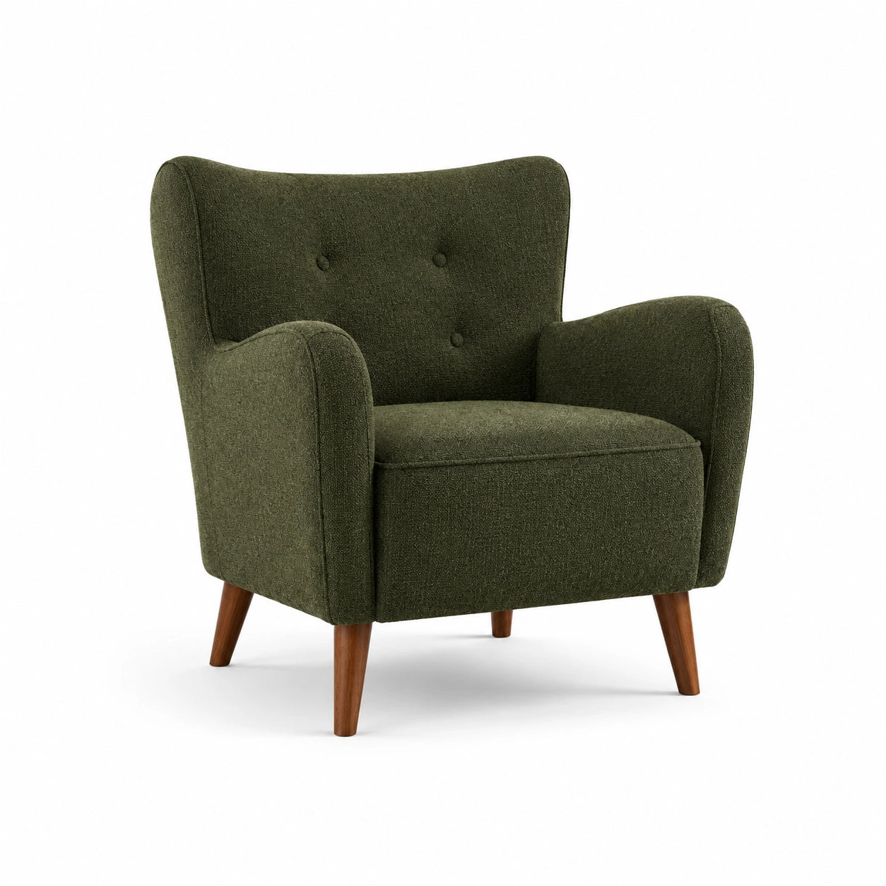Fauteuil en tissu polyester vert olive avec pieds en bois