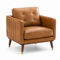 Fauteuil en cuir synthétique marron avec pieds en bois