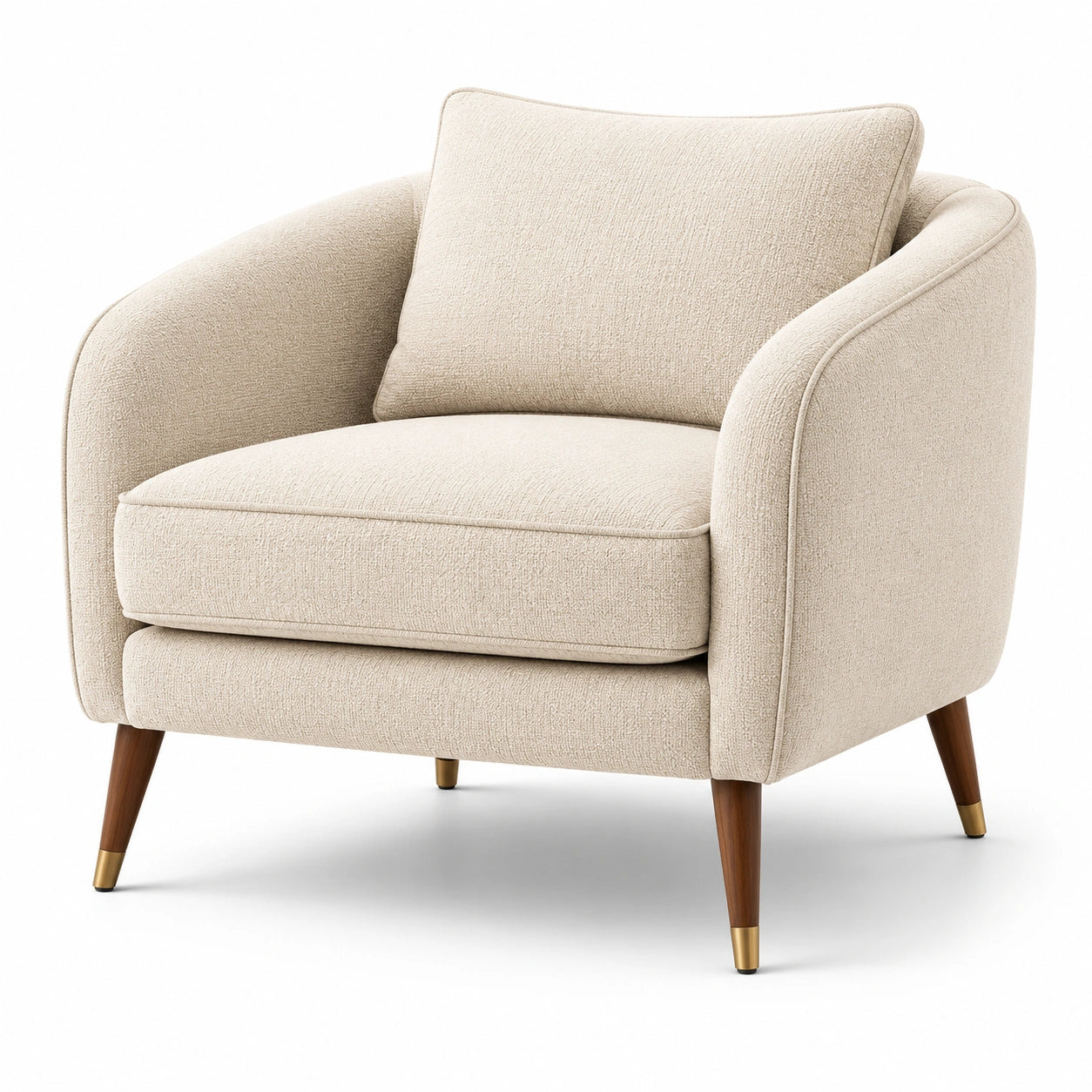 Fauteuil en tissu beige avec pieds en bois