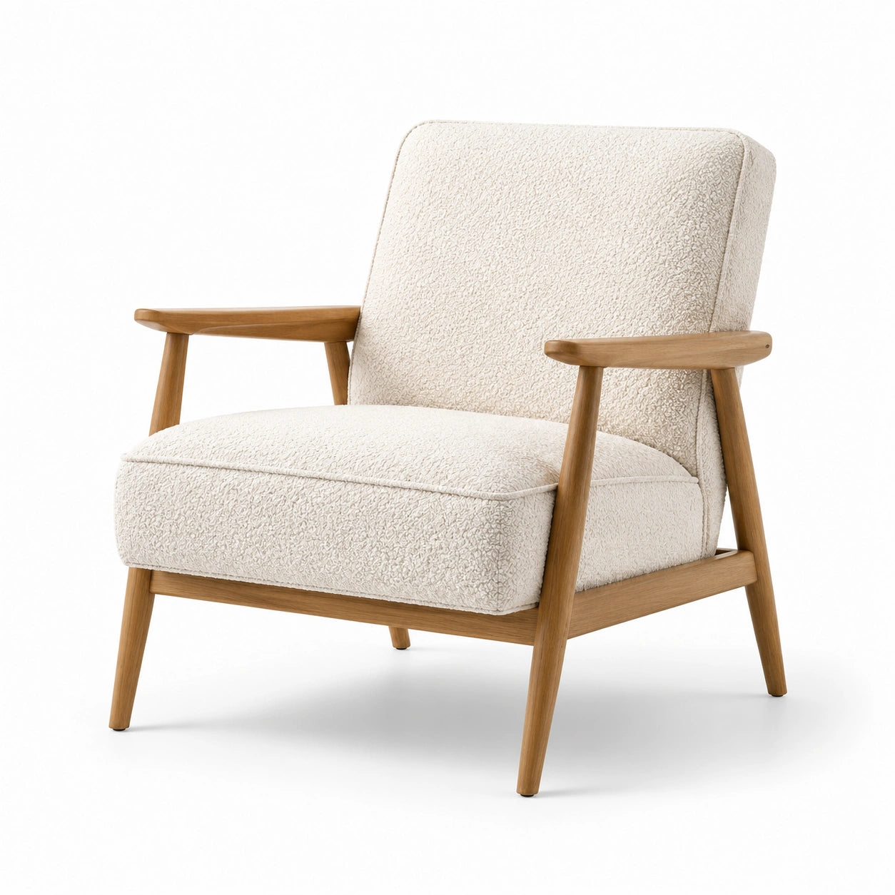 Fauteuil en bois avec tissu bouclette beige
