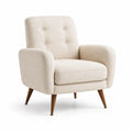 Fauteuil en lin beige avec pieds en bois massif
