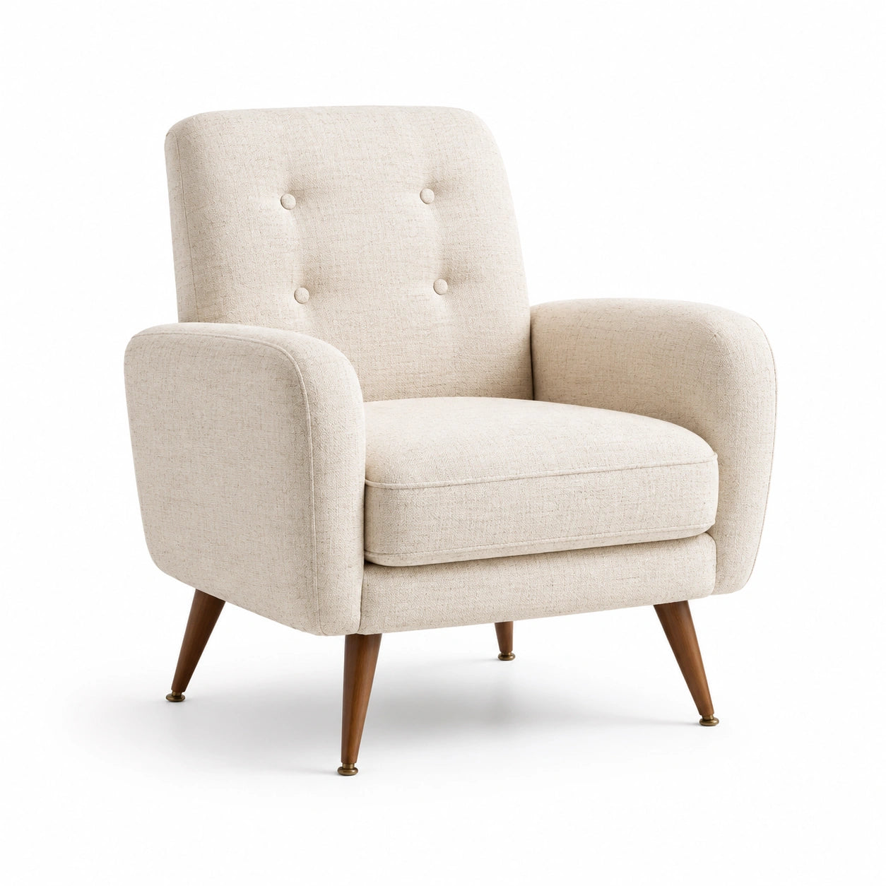 Fauteuil en lin beige avec pieds en bois massif