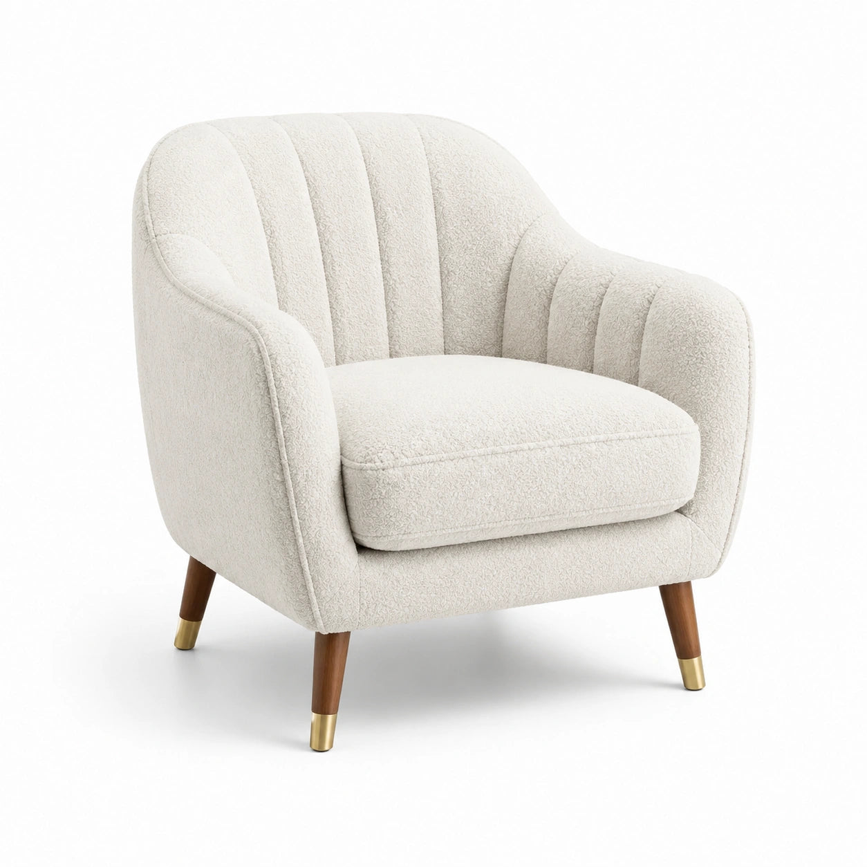 Fauteuil en tissu bouclé beige avec pieds en bois