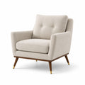 Fauteuil en tissu polyester beige avec pieds en bois massif