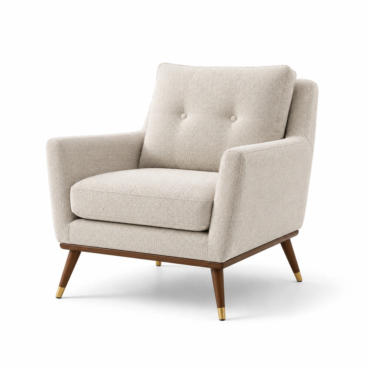 Fauteuil en tissu polyester beige avec pieds en bois massif