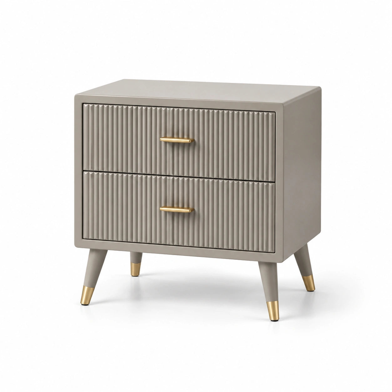 Table de chevet en MDF avec poignées métalliques et pieds gris