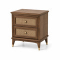 Table de chevet en bois et rotin avec 2 tiroirs brun