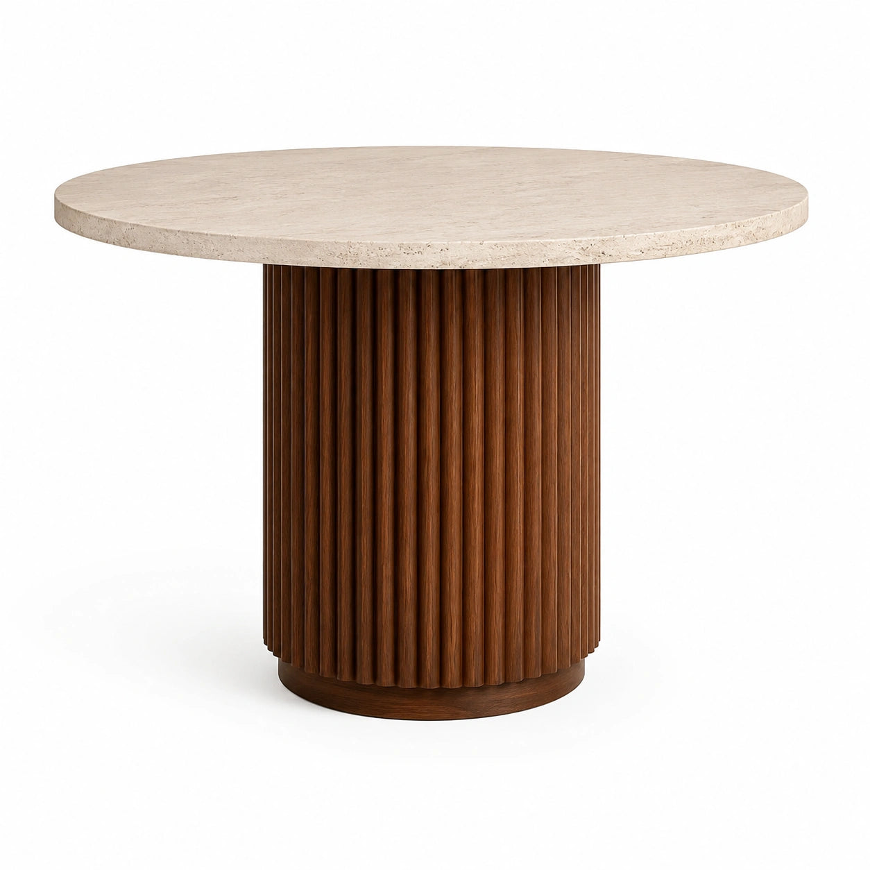 Table ronde en bois et travertin diamètre 120 cm